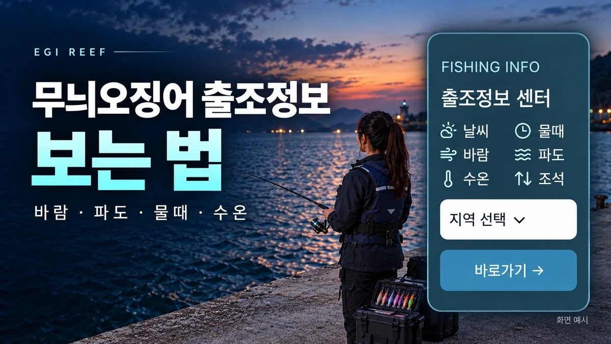 무늬오징어 낚시·에깅 출조정보｜날씨·물때·바람·파도·수온 보는 법